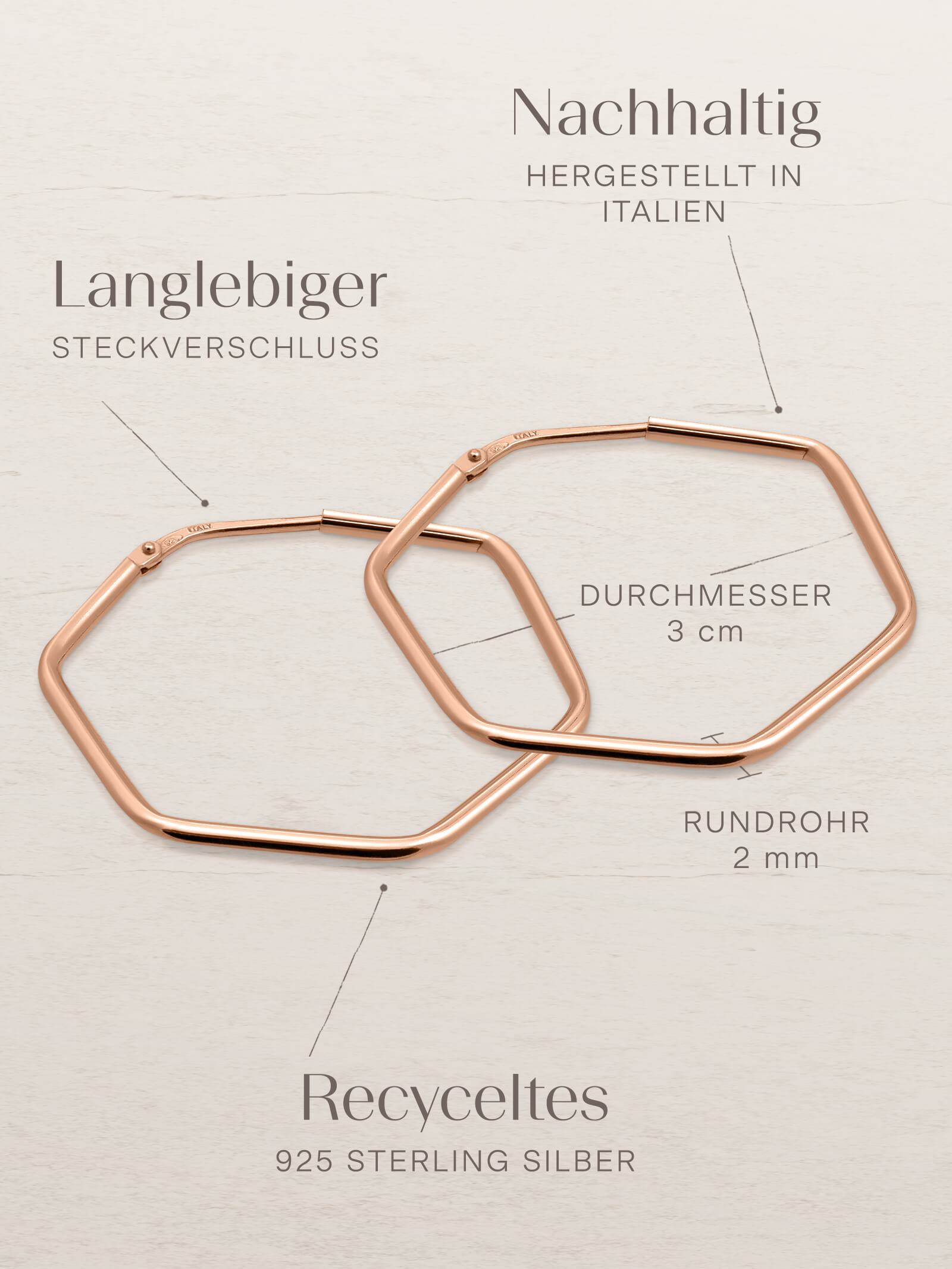 Creolen HEXAGON Dezent Roségold Vergoldet-4