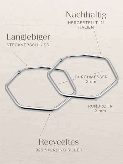 Creolen HEXAGON Dezent Silber Rhodiniert-3